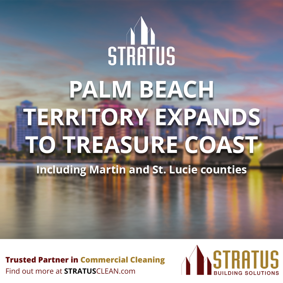 Beautiful Florida Landscape During Sunset with Buildings and the Ocean including the title Stratus Building Solutions Expands South Florida Operations Led by Successful Palm Beach Franchisee.